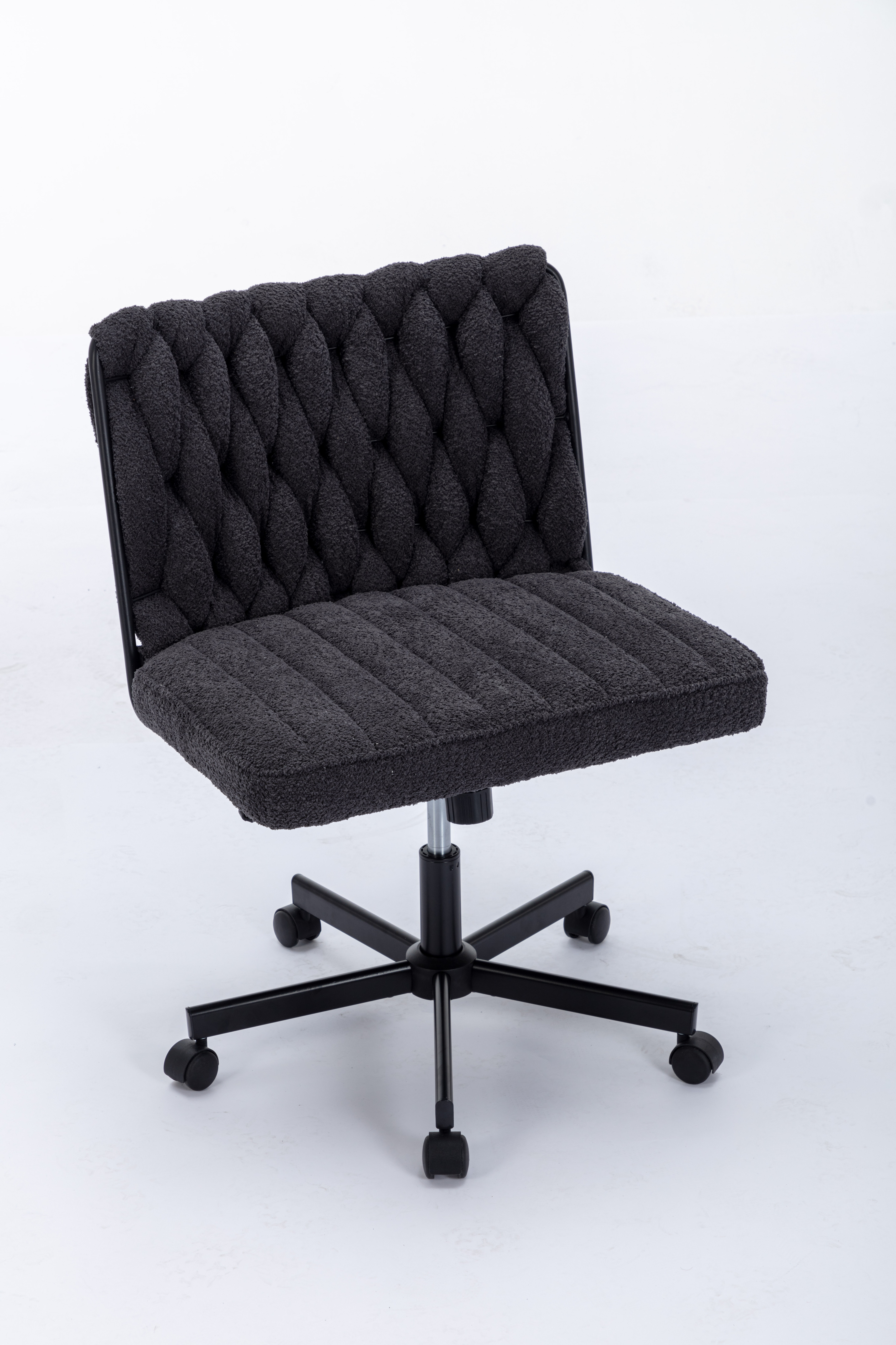 Criss Cross Legged Office Desk Chair With Wheels, Modern Armless Desk Chair With Wide Seat, Home Office Chairs For Work, Meditation, Vanity,White_voghion.com